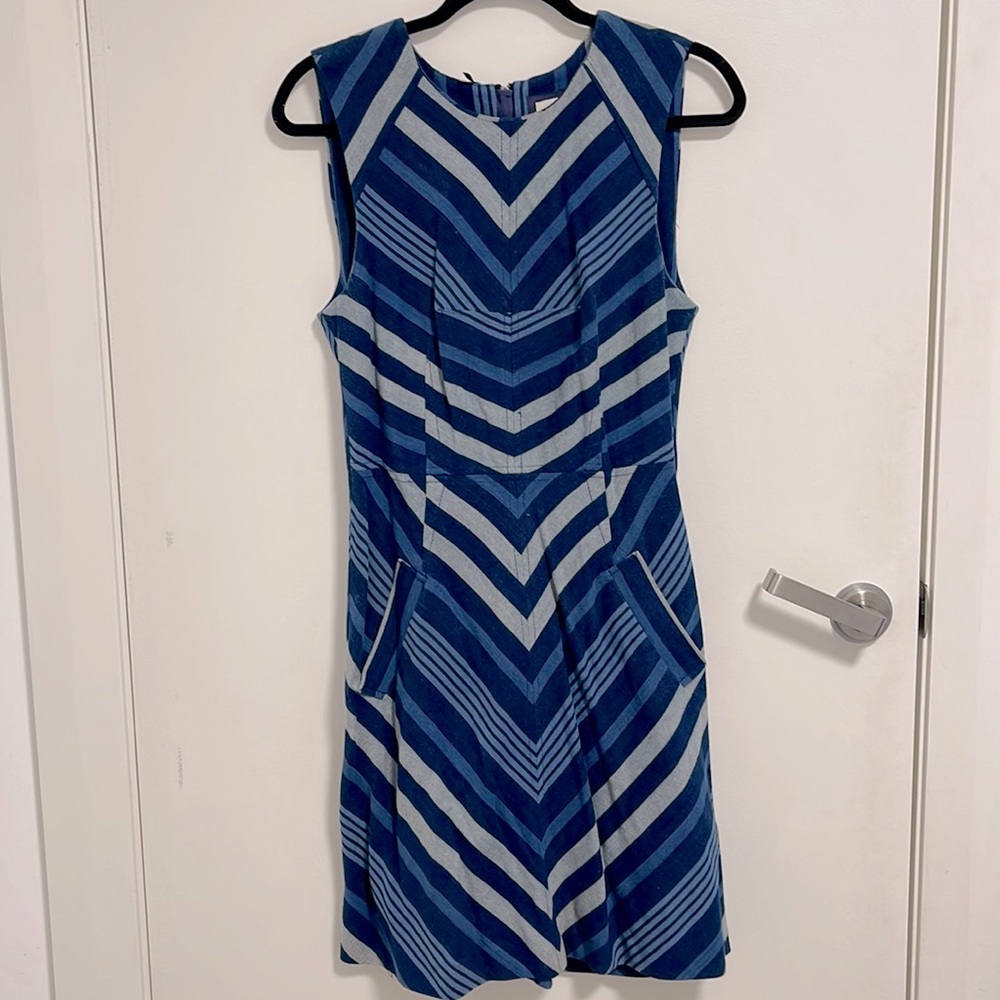 Anthropologie Maeve Blue Chevron Antonia Sleeveless Dress - Picture 3 of 7